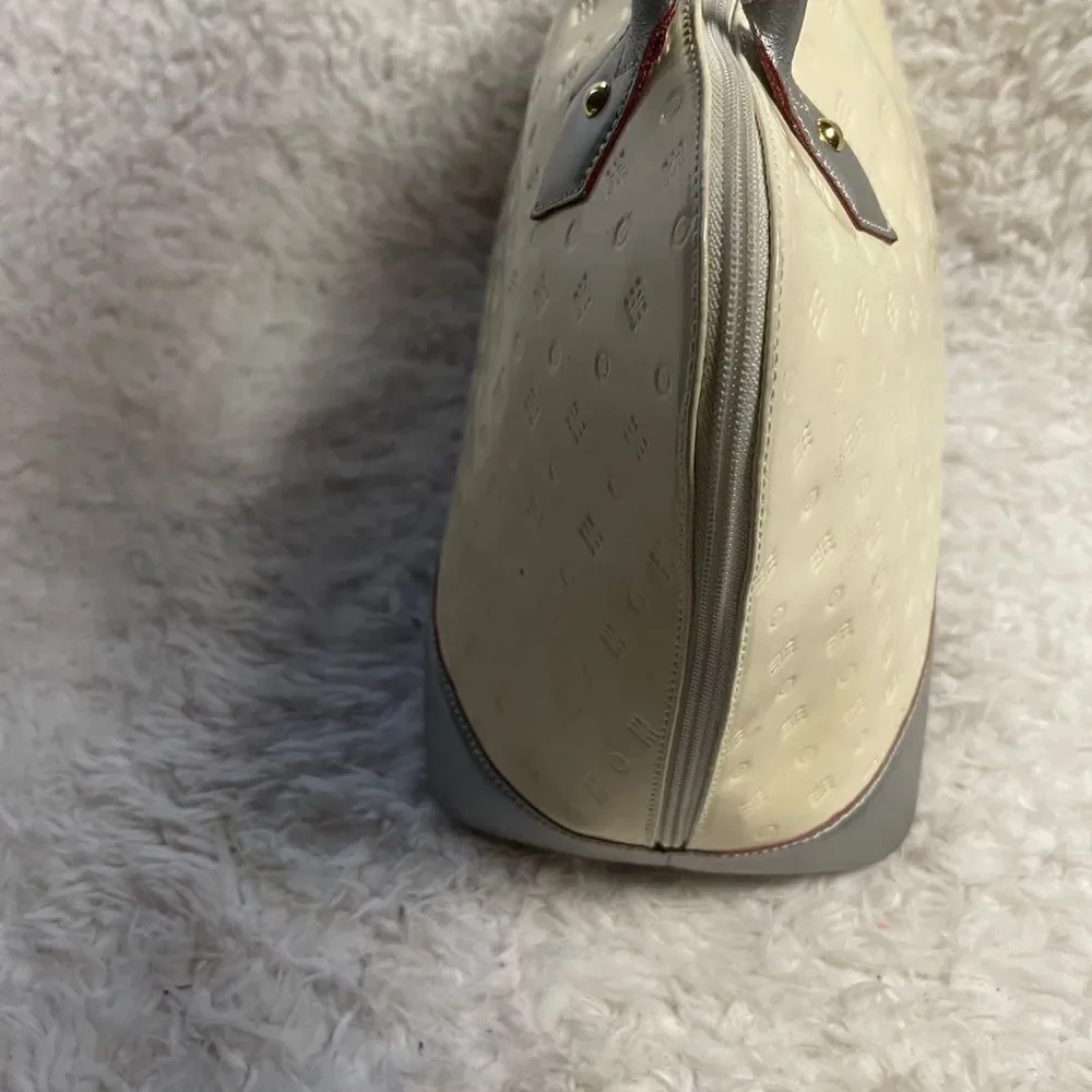 Arcadia leather Patent Leather Cream and Silver Dome style medium Satchel.